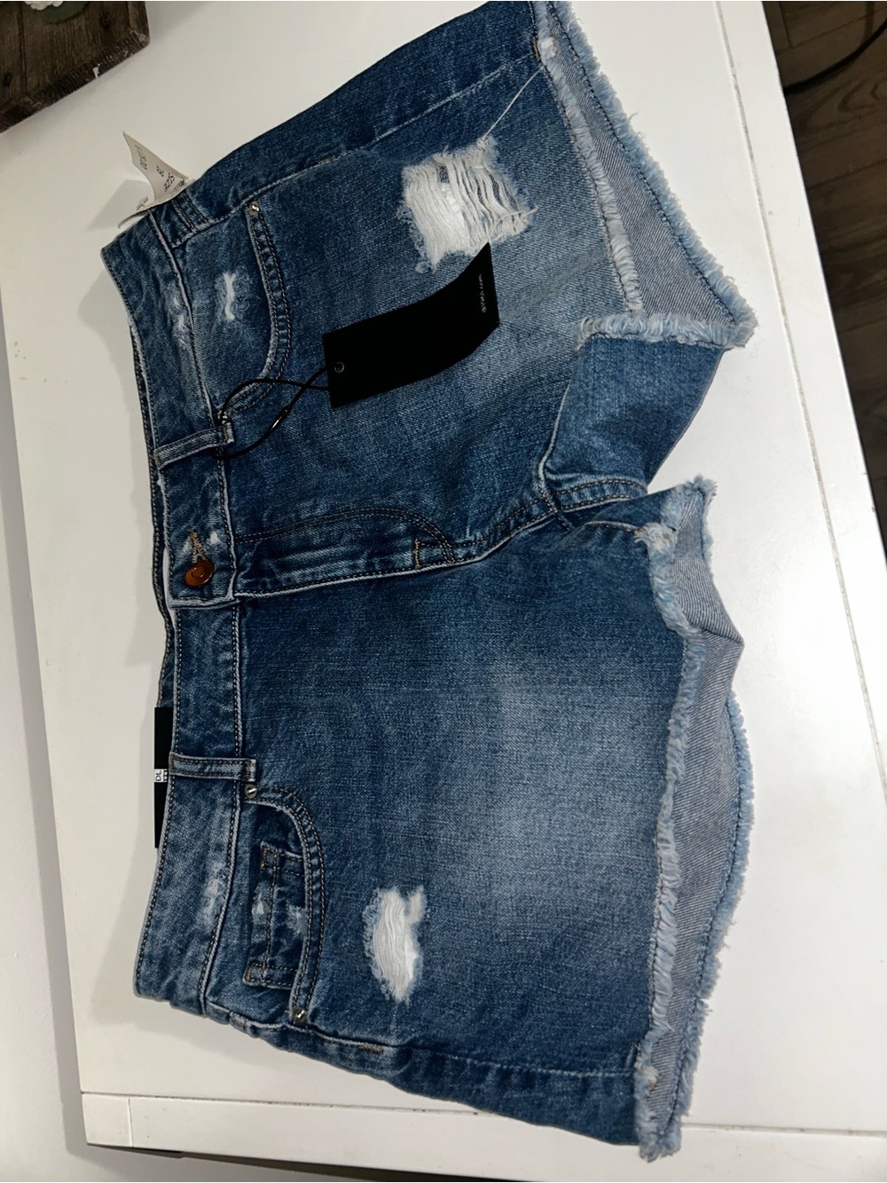 DL1961 Distressed Blue Denim Jean Shorts